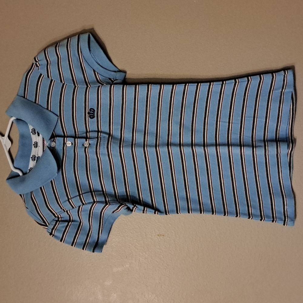 Girls One Step Up Blue Striped Collared T-shirt Size Medium